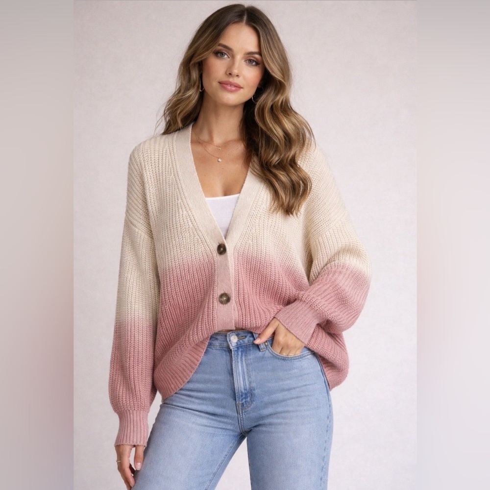 Madewell chunky cotton Courtland dip-dyed cardigan / 2-tone pale lilac - NWT